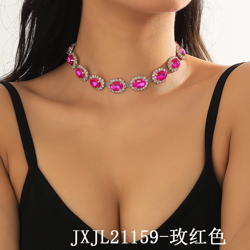 合金琉璃项链 个性潮流女士项链轻奢复古高级感时尚彩色锁骨配饰