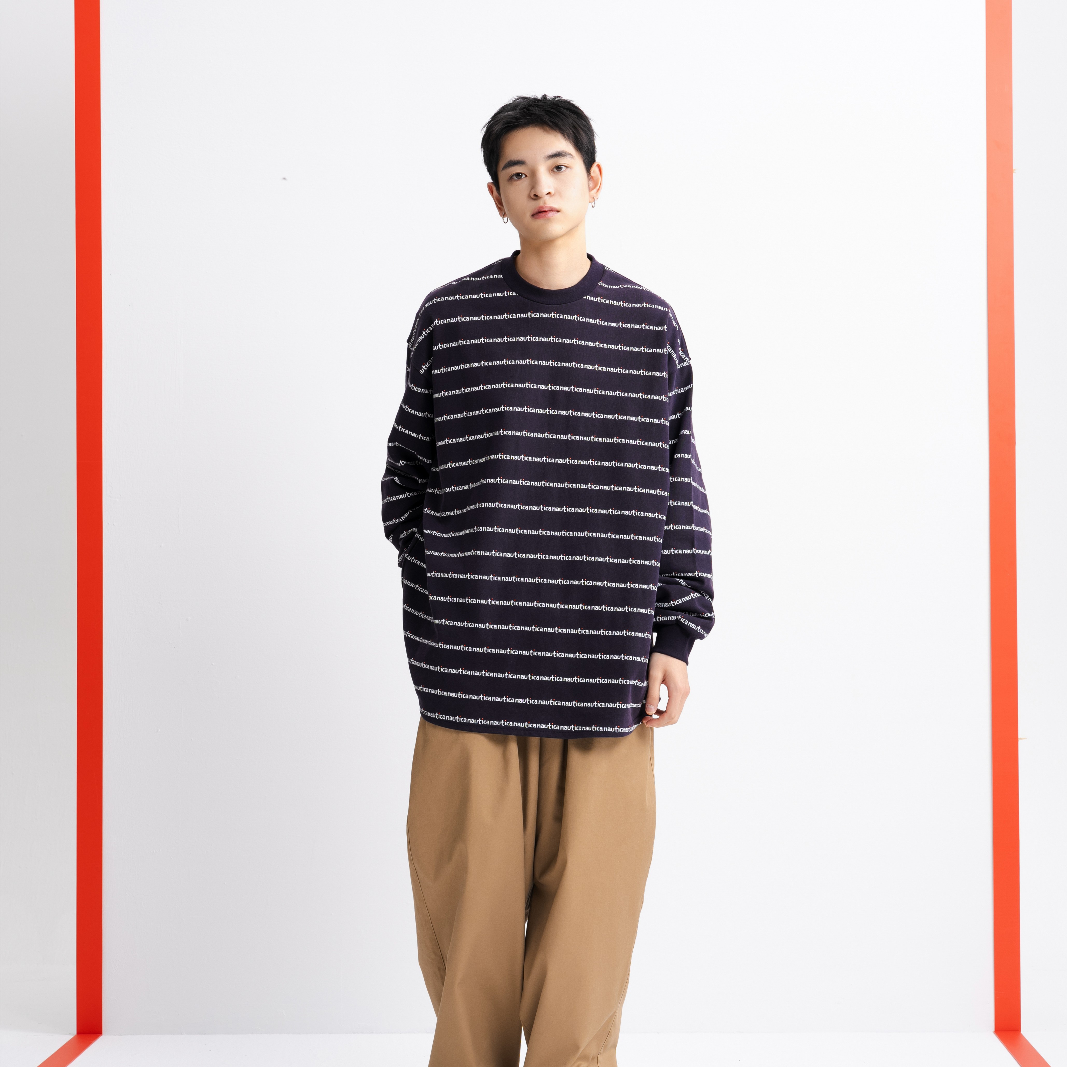 nautica 白帆日系中性百搭时尚宽松休闲个性长袖圆领T恤 HYTW3423