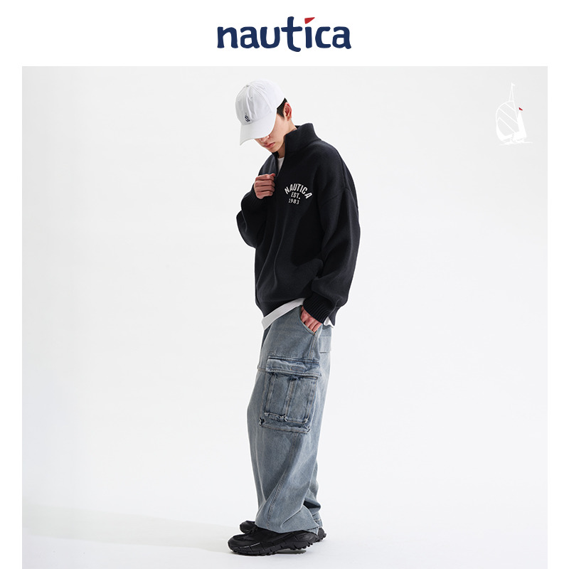 【官方正品】nauticaJapan日系中性休闲落肩半开襟高街毛衣JPSW4403
