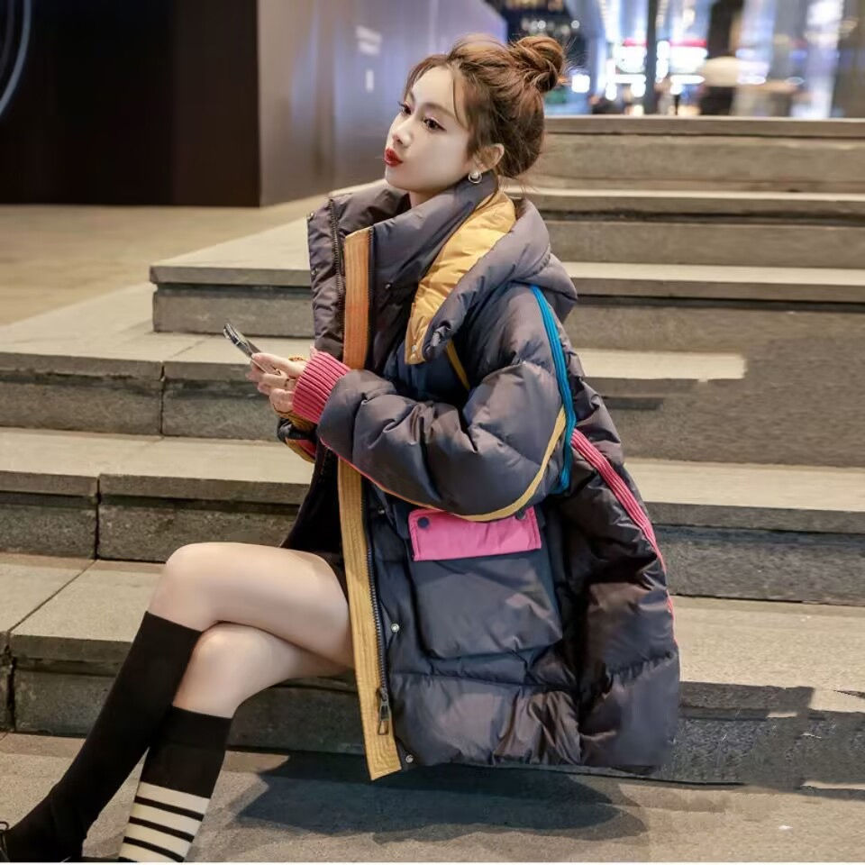2023新款羽绒服羽绒服女年冬季新款拼色宽松中长款小众设计感加厚