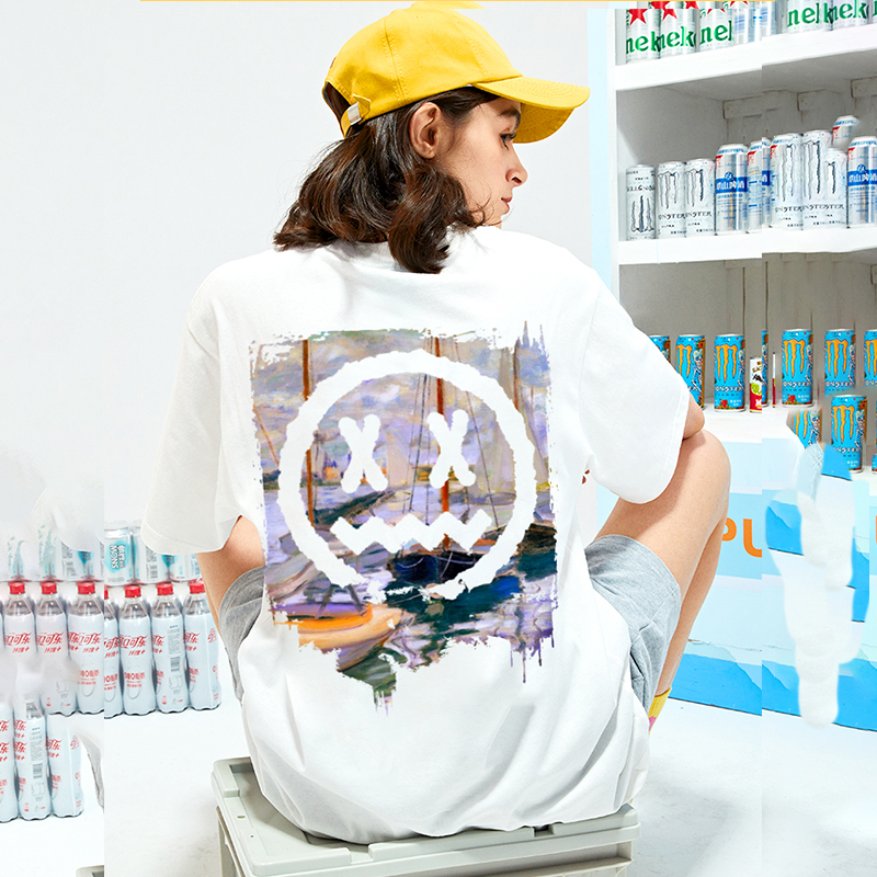 【莫奈花园风】MBD小恶魔油画短袖t恤笑脸情侣国潮牌纯棉**宽松半袖