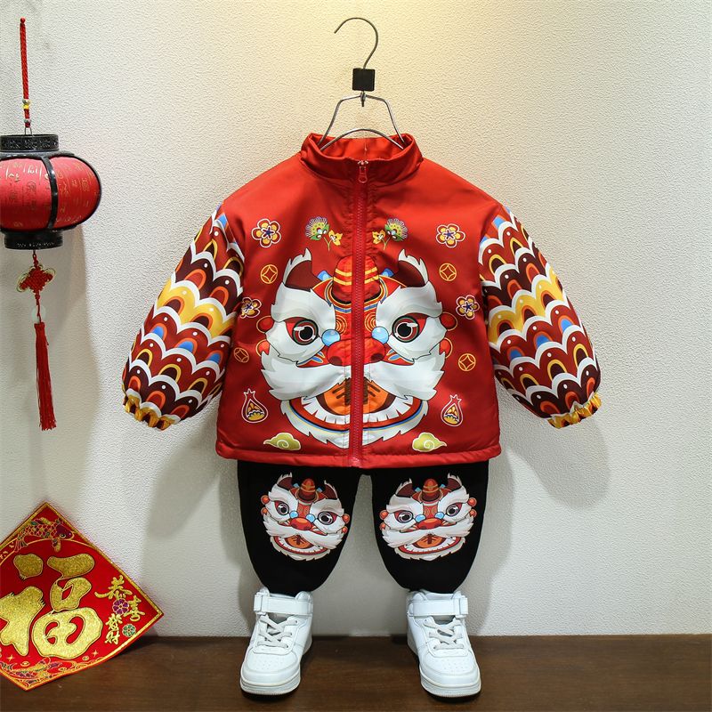 宝宝周岁礼服男童唐装2023冬季加绒加厚儿童过年喜庆拜年新年套装