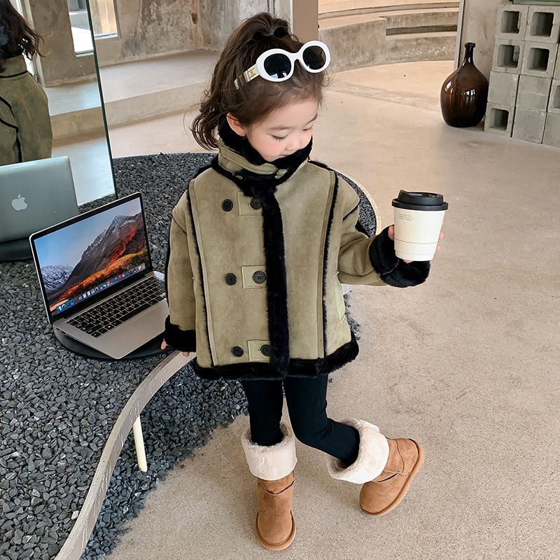 女童2023新款秋冬装皮毛一体外套儿童装洋气冬季加绒加厚皮衣冬装