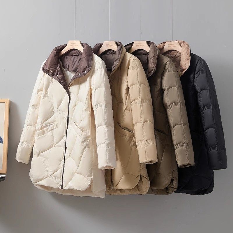 羽绒服2023年新款羽绒棉服女中长款棉衣修身立领加厚外套时