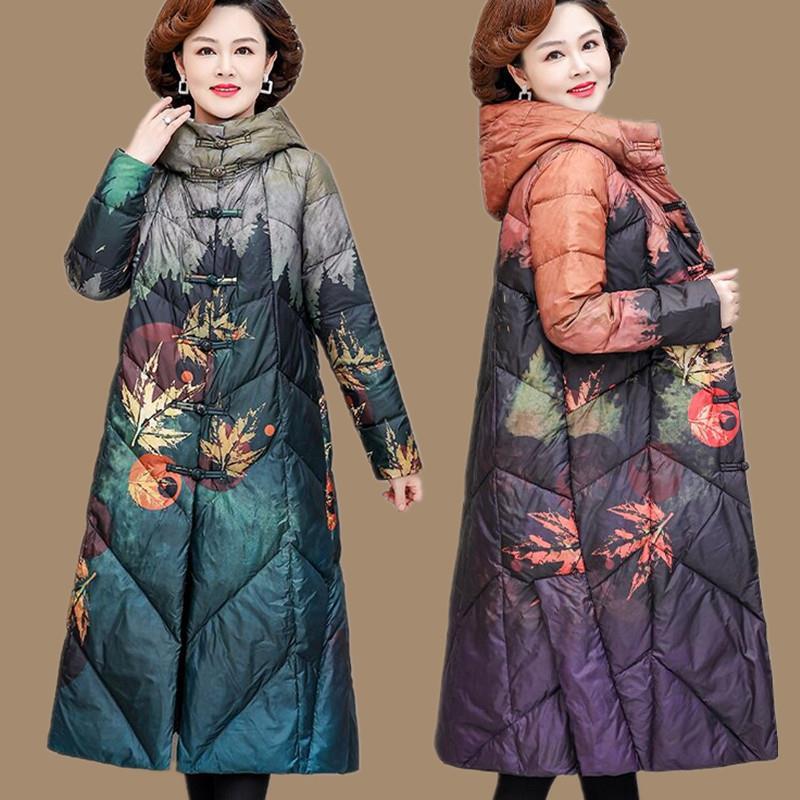 羽绒服连帽羽绒服女时尚新款加厚保暖过膝中长款外套冬中老