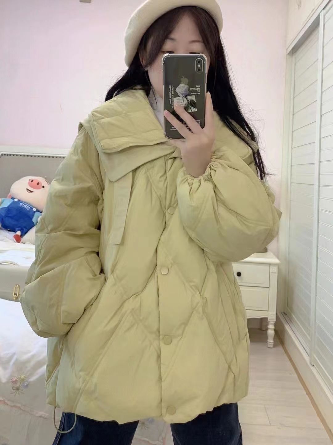 羽绒服2022秋季日系学生女宽松韩版百搭可爱奶黄色双层娃娃