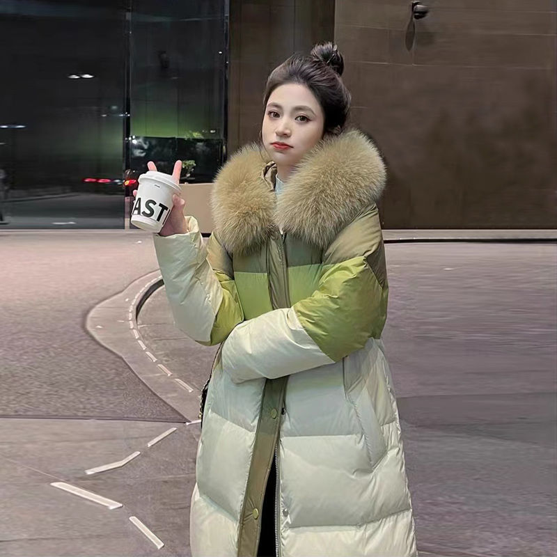 羽绒服90绒大毛领羽绒服女2023年新款流行爆款中长款过膝加