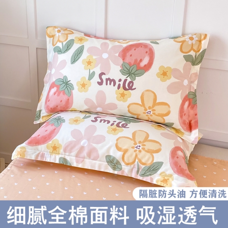 纯棉枕套一对装100%全棉48x74cm大人枕头套子隔脏大号整套枕头皮