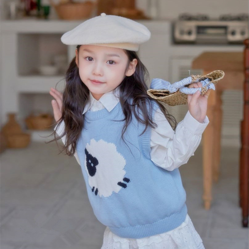 女童针织马甲背心2025秋冬新款儿童洋气甜美时髦卡通外搭马夹坎肩
