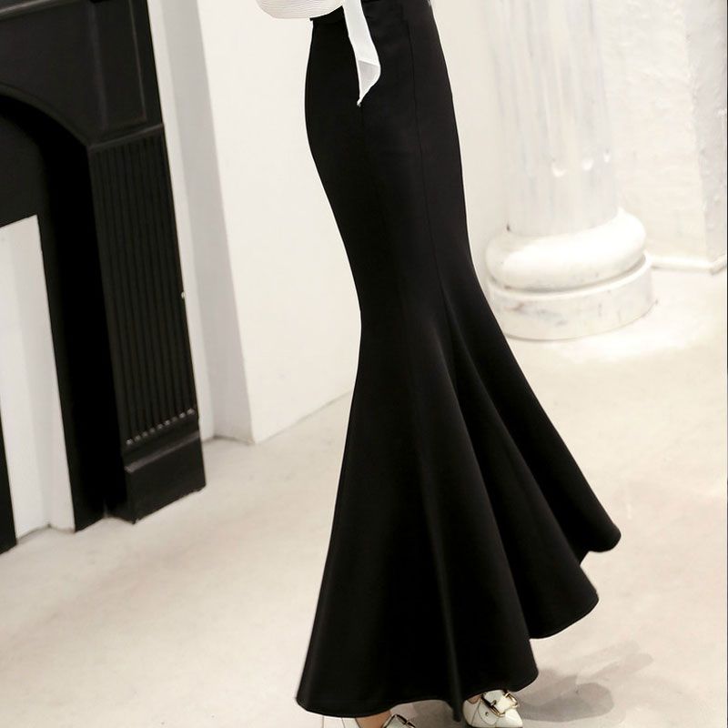 2023秋装新款半身长裙大码鱼尾裙高腰包臀长裙胖MM蕾丝半身长裙子