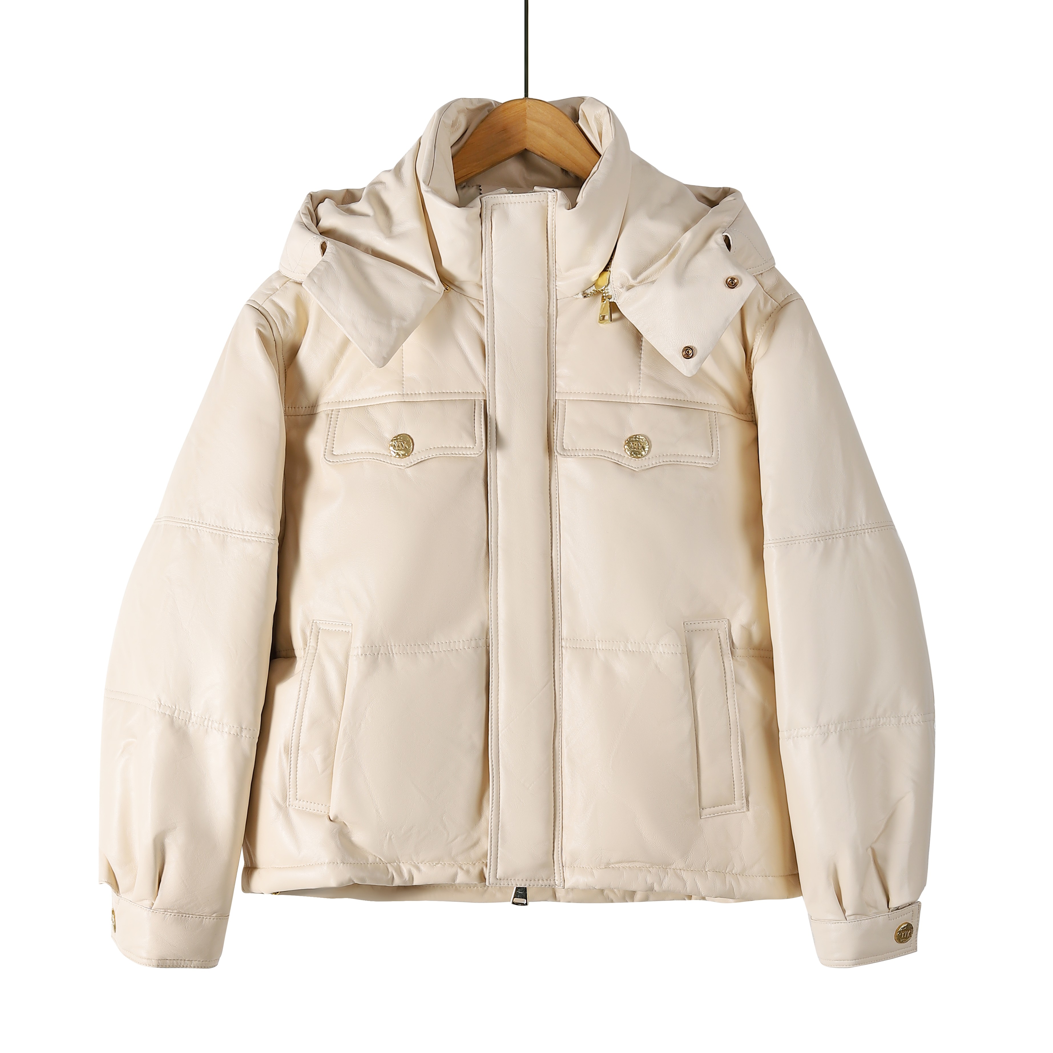 MarKhor JacKet 女士连帽冬季保暖绵羊真皮90白鹅羽绒服2265