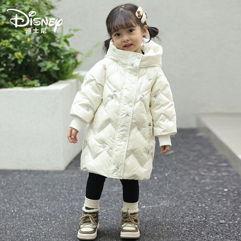 Disney/迪士尼儿童羽绒服女童中长款连帽品牌秋冬中大童羽绒服