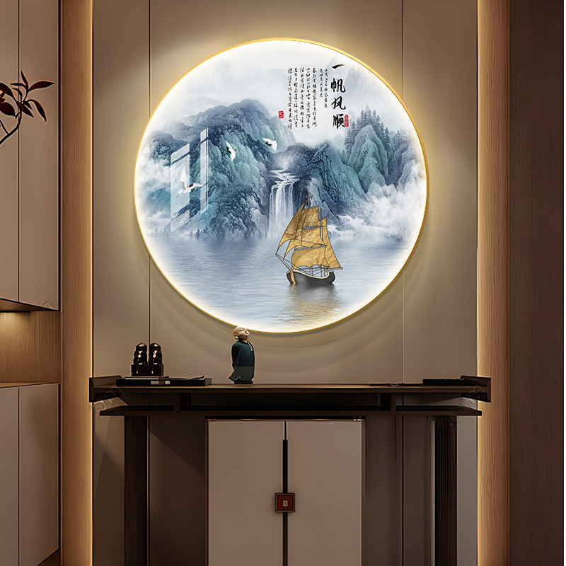 新中式装饰画山水画一帆风顺玄关客厅挂画茶室墙画走廊过道壁画