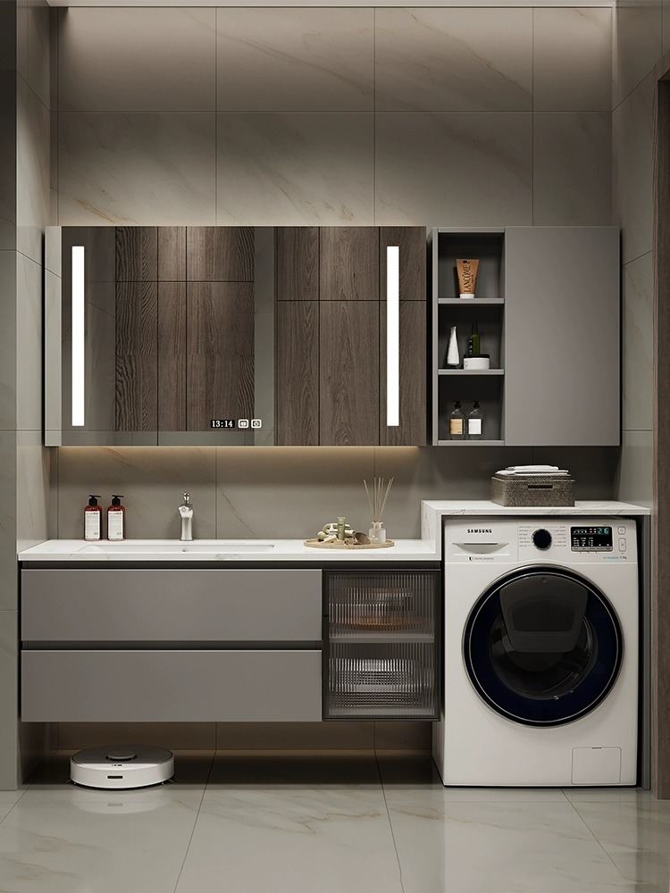 【洗衣机款-岩板无缝陶瓷盆】卫生间洗漱台阳台洗手盆洗漱台浴室柜