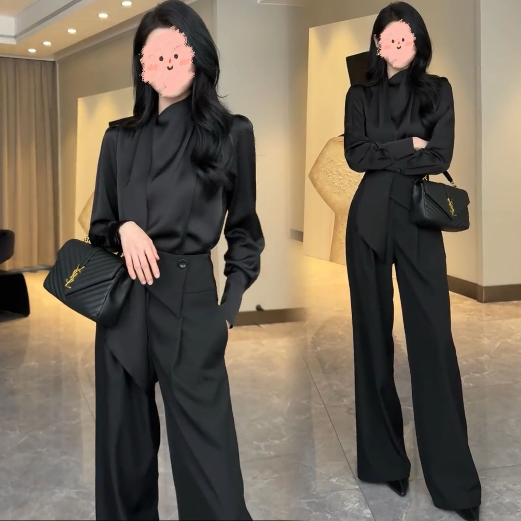 春夏法式轻熟气质御姐风时尚小众百搭纯色衬衫女高腰显瘦阔腿裤