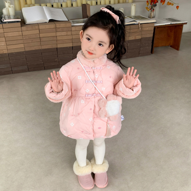 女童棉服外套2023新款儿童洋气中国风女宝宝加绒加厚冬装棉衣冬季