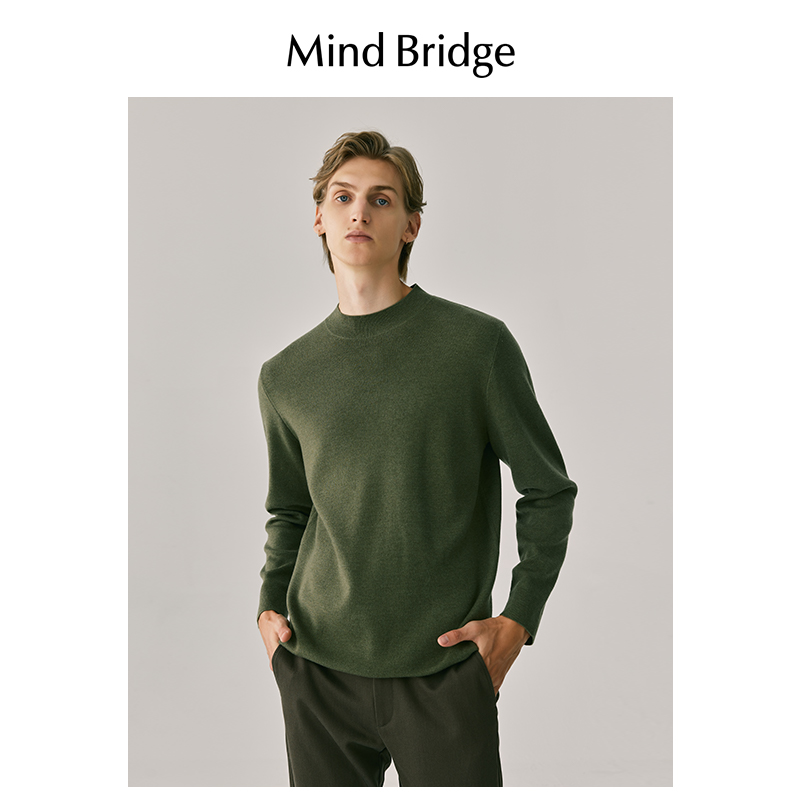 MindBridge【绵羊毛】男士圆领针织毛衣纯色休闲保暖打底衫秋冬长袖
