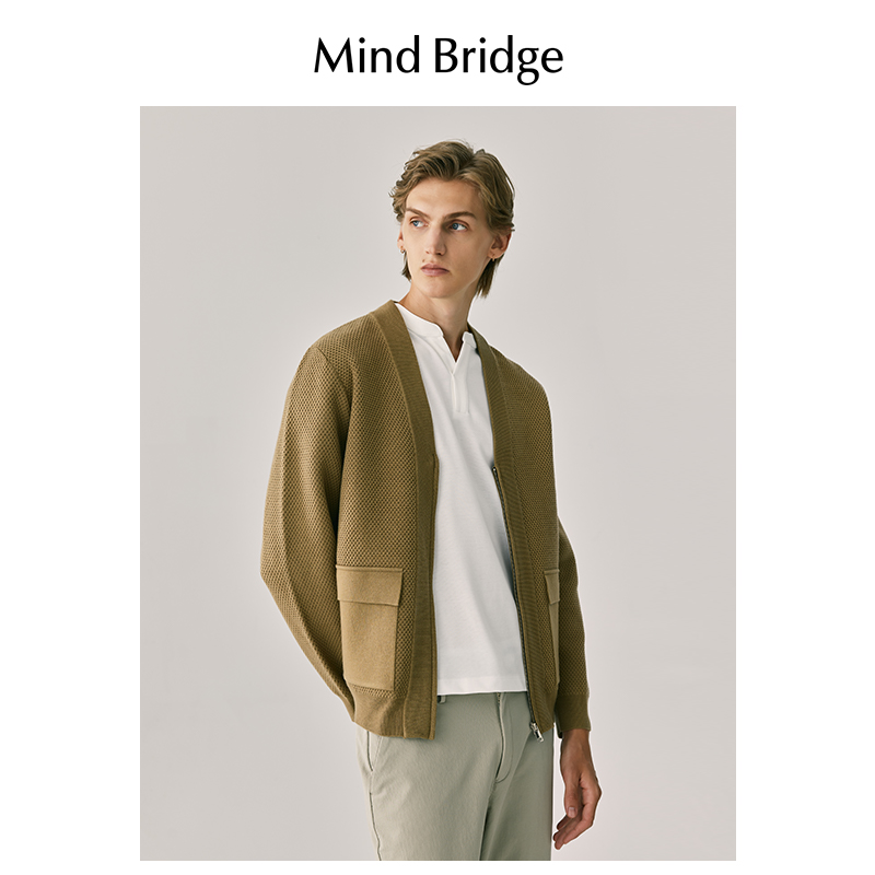 MBMindBridge休闲复古毛衣开衫外套春秋季新款男士简约纯色针织衫