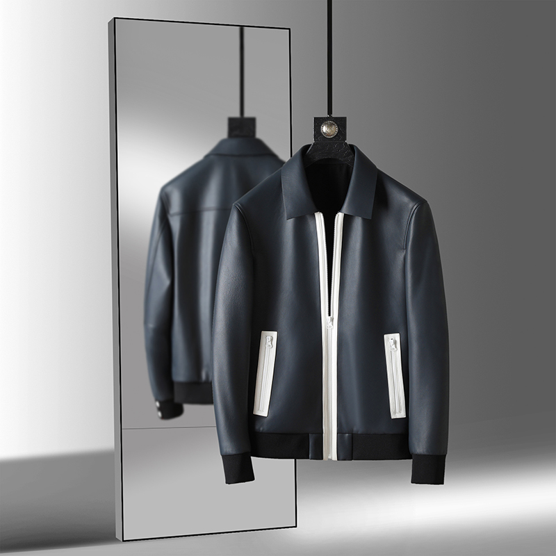2025男士春秋新款 时尚潮流休闲修身绵羊皮皮夹克 外套02A573905