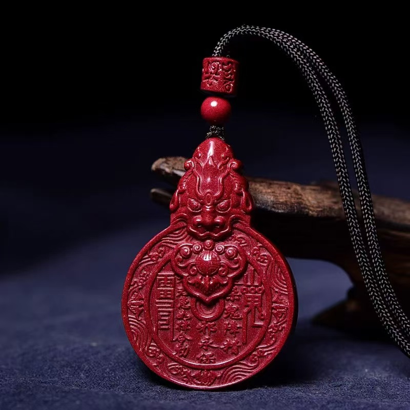 含辰砂工艺品朱砂高含量紫金砂貔貅山鬼-花花吊坠