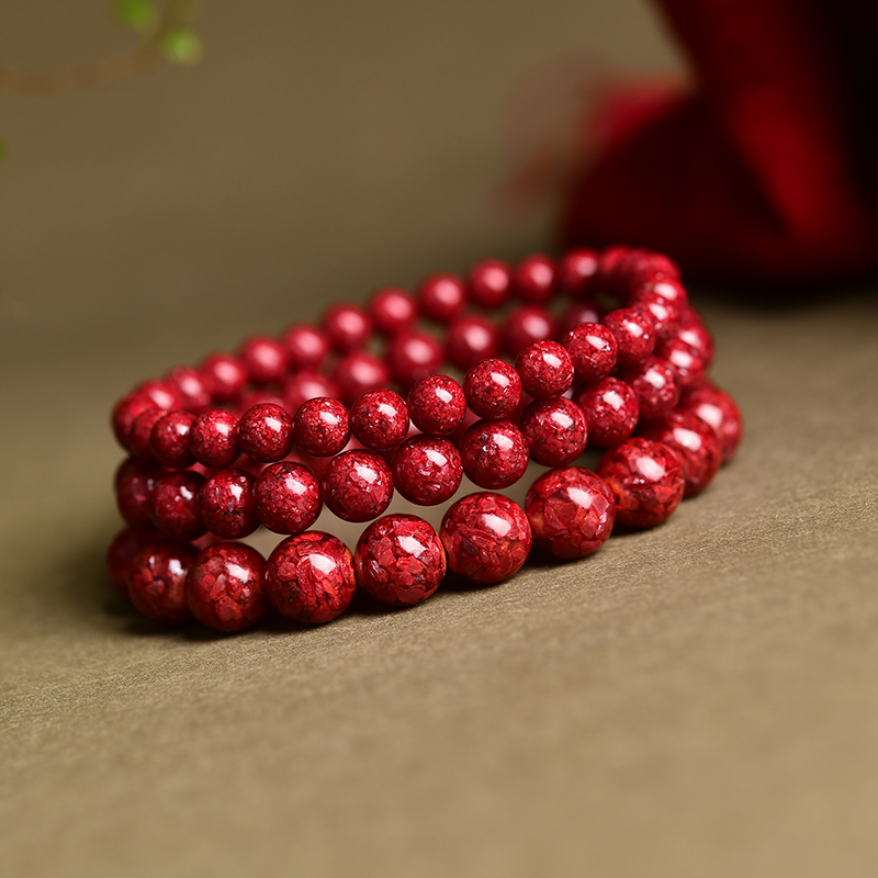 朱砂高含量紫金砂【晶体 沙圆珠单圈】 打磨手串本命年饰品礼物男女