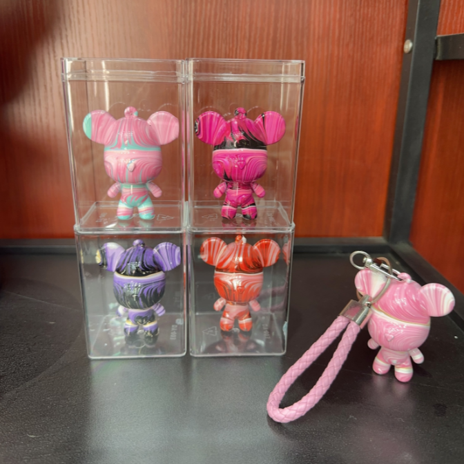 【主播下播做】拍1发4、亚克力盒子+钥匙链+网红可爱立体小熊钥匙扣