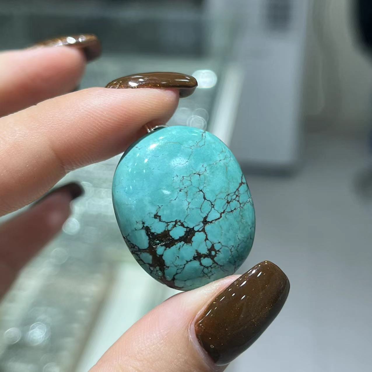 吊坠925银 简约蓝吊坠复古百搭男女款项链流行古风挂坠