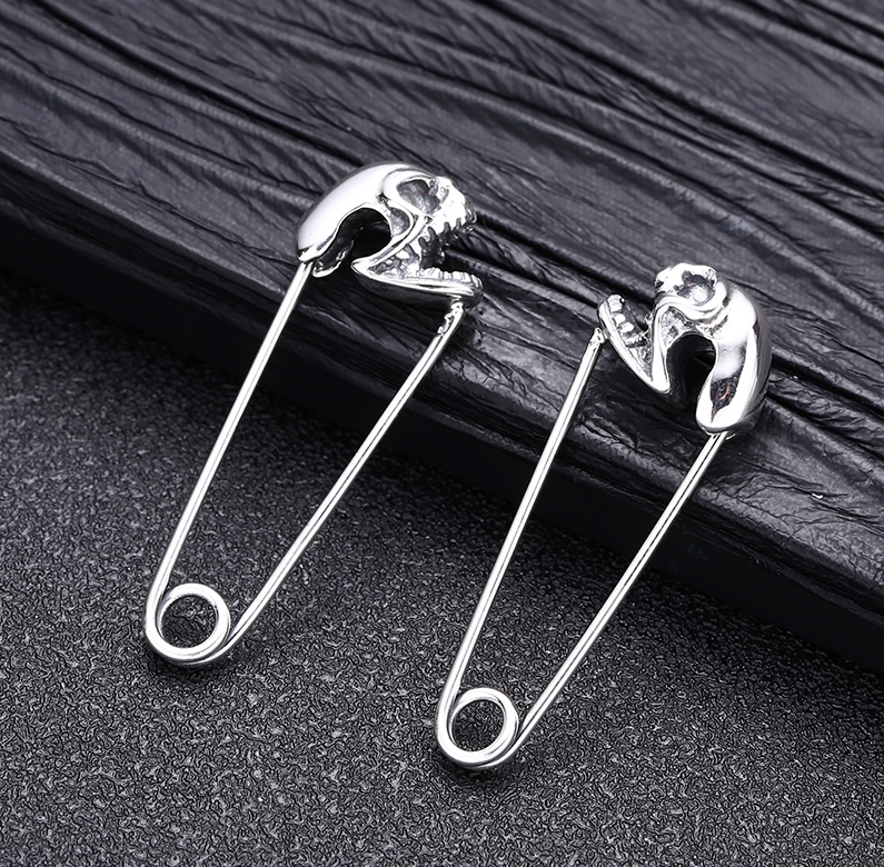 吊坠925银 骷髅别针吊坠 百搭项链流行挂坠