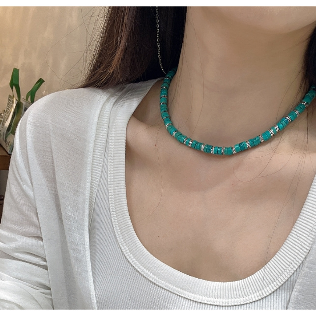 链子925银 绿隔珠万字纹隔珠项链 流行长款毛衣链