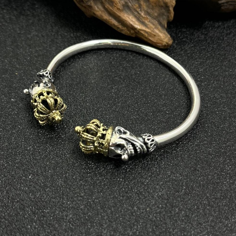 925银手镯 做旧皇冠小丑手镯 男女同款流行饰品