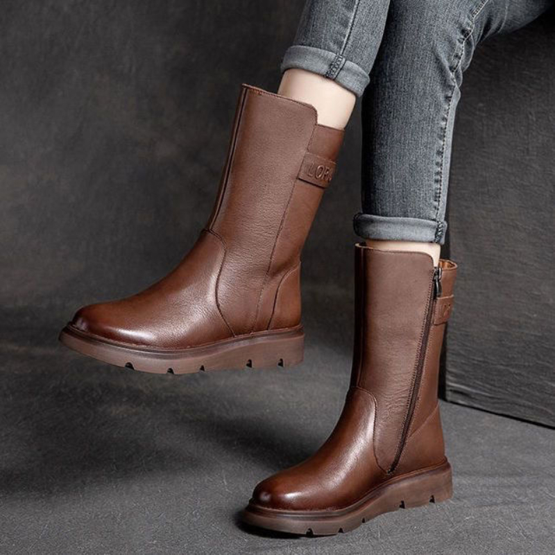 品牌断码品牌断码春秋单靴软皮骑士靴女马丁靴女简约时尚中筒切尔