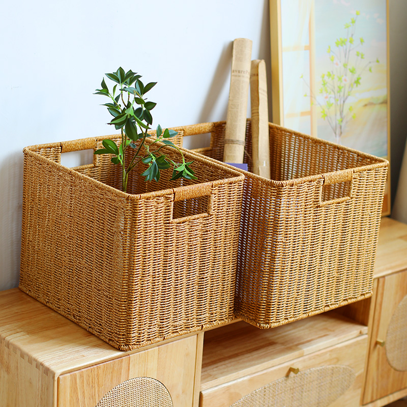 Kens大号仿藤编橱柜收纳筐定制格子柜置物篮客厅杂物整理箱编织篮