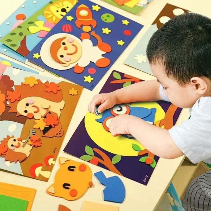 儿童益智早教DIY手工3d立体粘贴画制作材料包EVA卡通拼贴画幼儿园