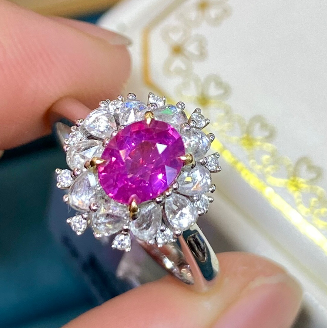 天然帕帕拉恰18K金戒指