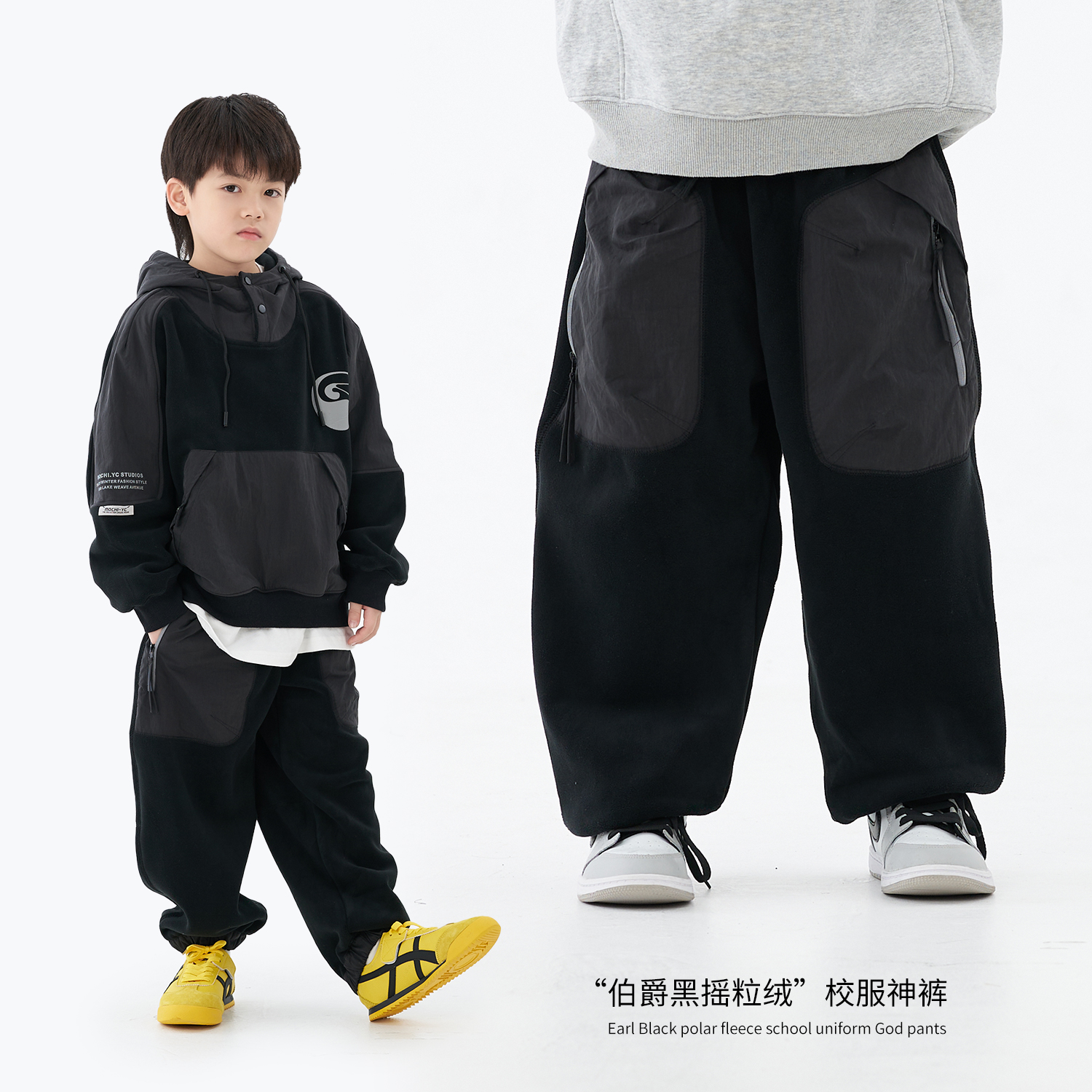 MT原创童装日系男童摇粒绒加绒卫裤秋冬款校服儿童运动休闲裤长裤