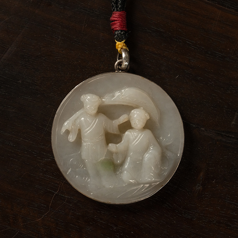 清代 玉雕人物包银佩 古董艺术品