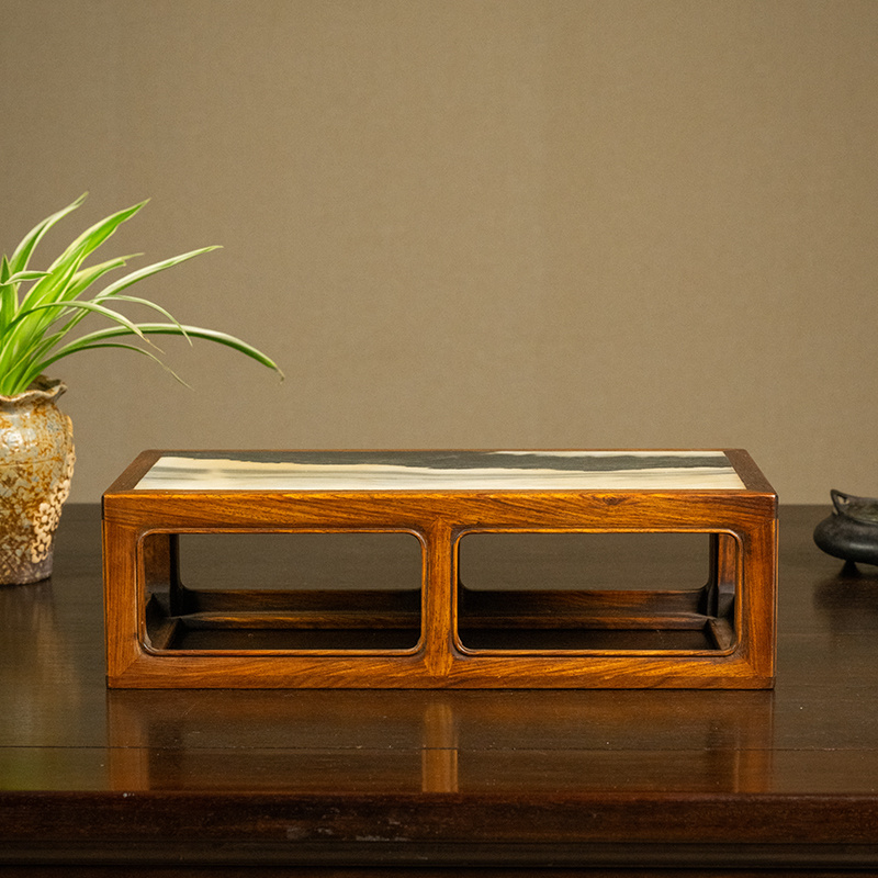 二十世纪 黄花梨镶云石四面平器座 中式家居摆件海南黄花梨底座