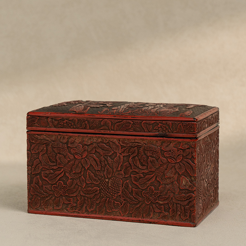 清代 剔红山水人物故事盖盒 古董收藏品