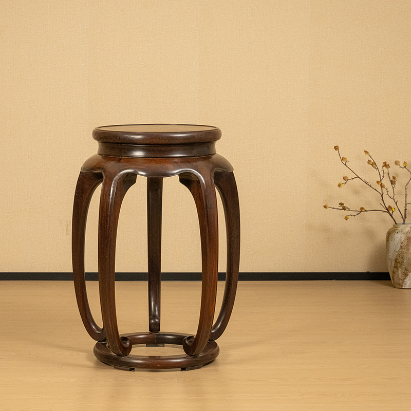 民国 红木五足带托泥圆香几 古董家具