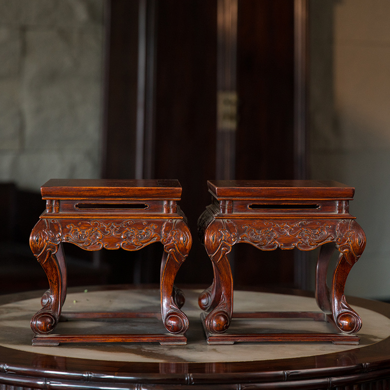 清代 黄花梨螭龙纹带托泥香几摆件 古董艺术品