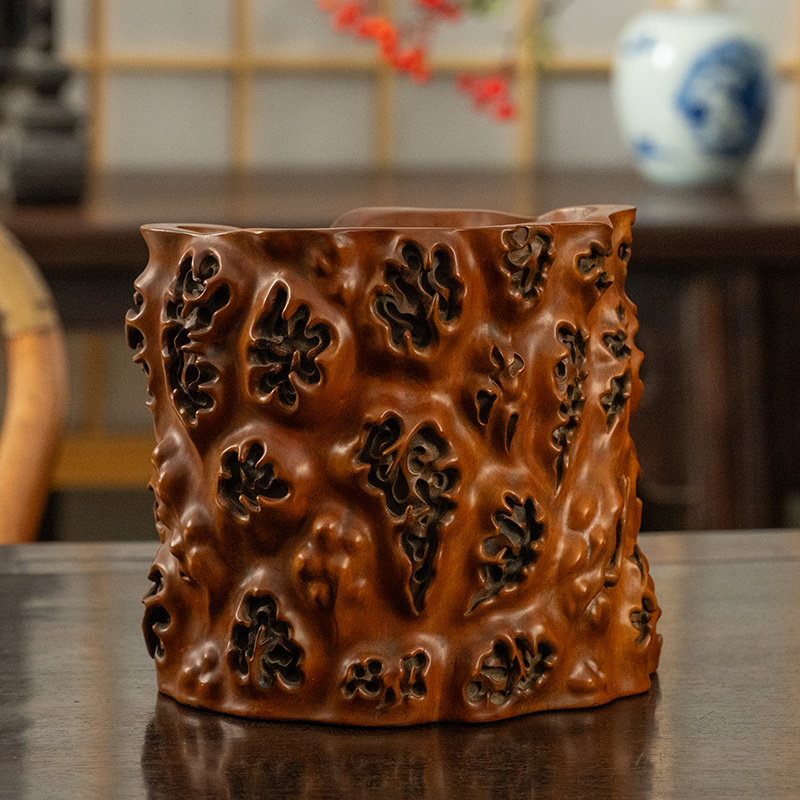 清代黄杨木雕树瘤笔筒文玩古董收藏真品文房用品书房桌面摆件笔筒