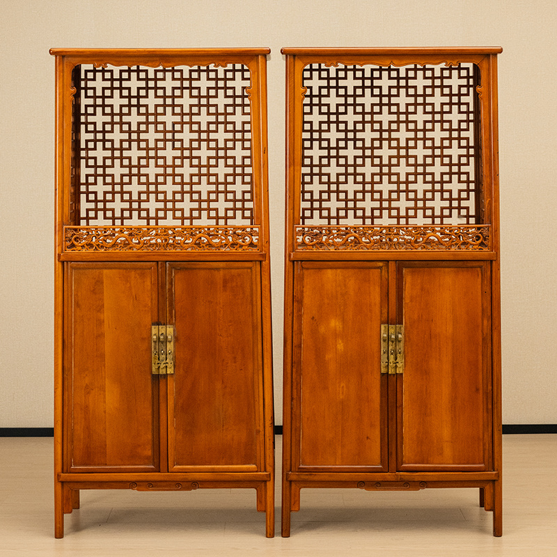 民国 黄杨木攒接透棂亮格柜（一对） 古董家具