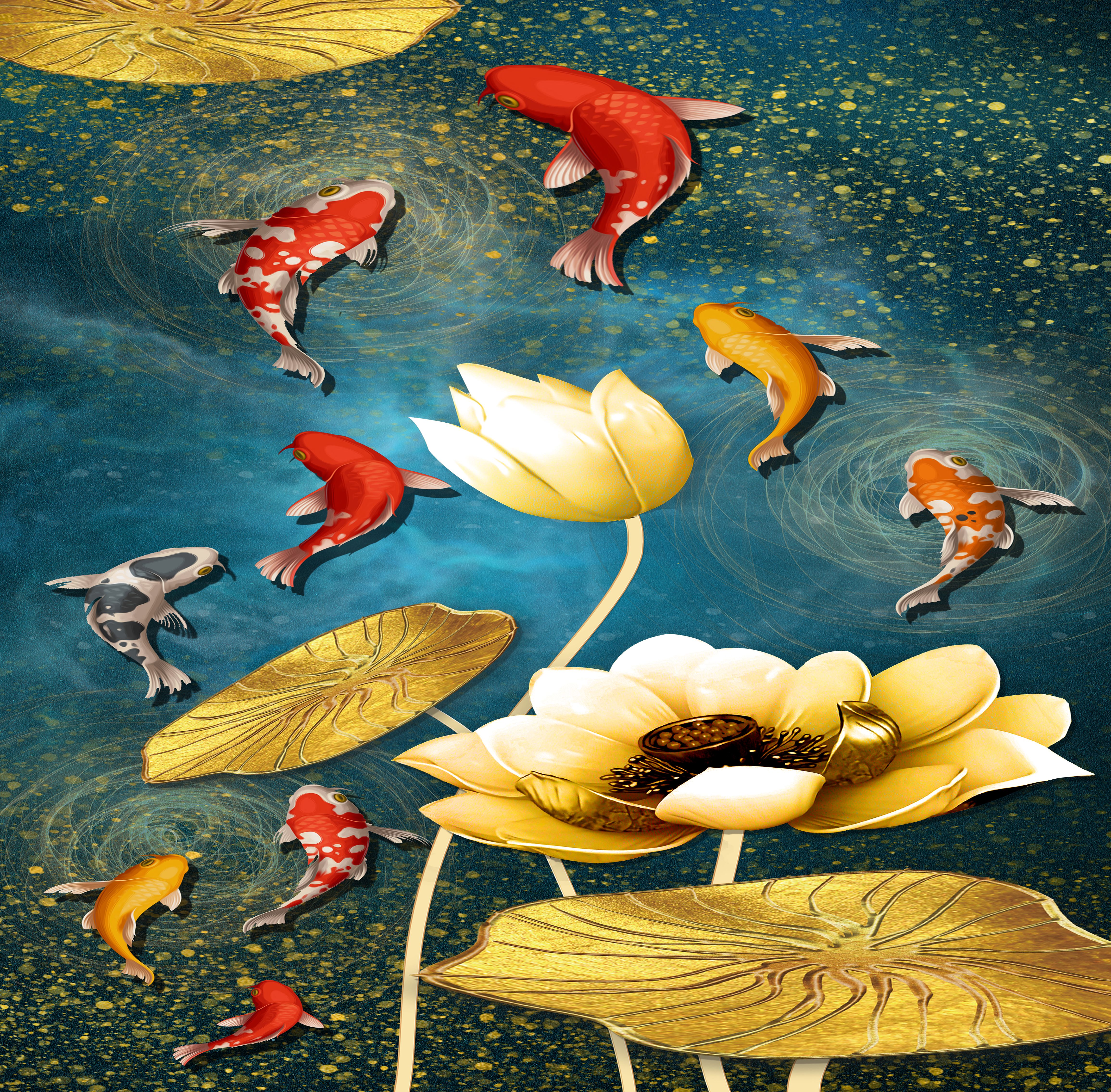 九鱼图入门玄关装饰画，客厅挂画