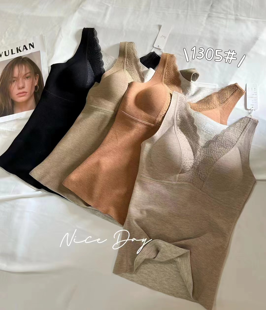 秋冬羊毛保暖背心性感V领蕾丝带胸垫内衣磨绒打底显瘦上衣