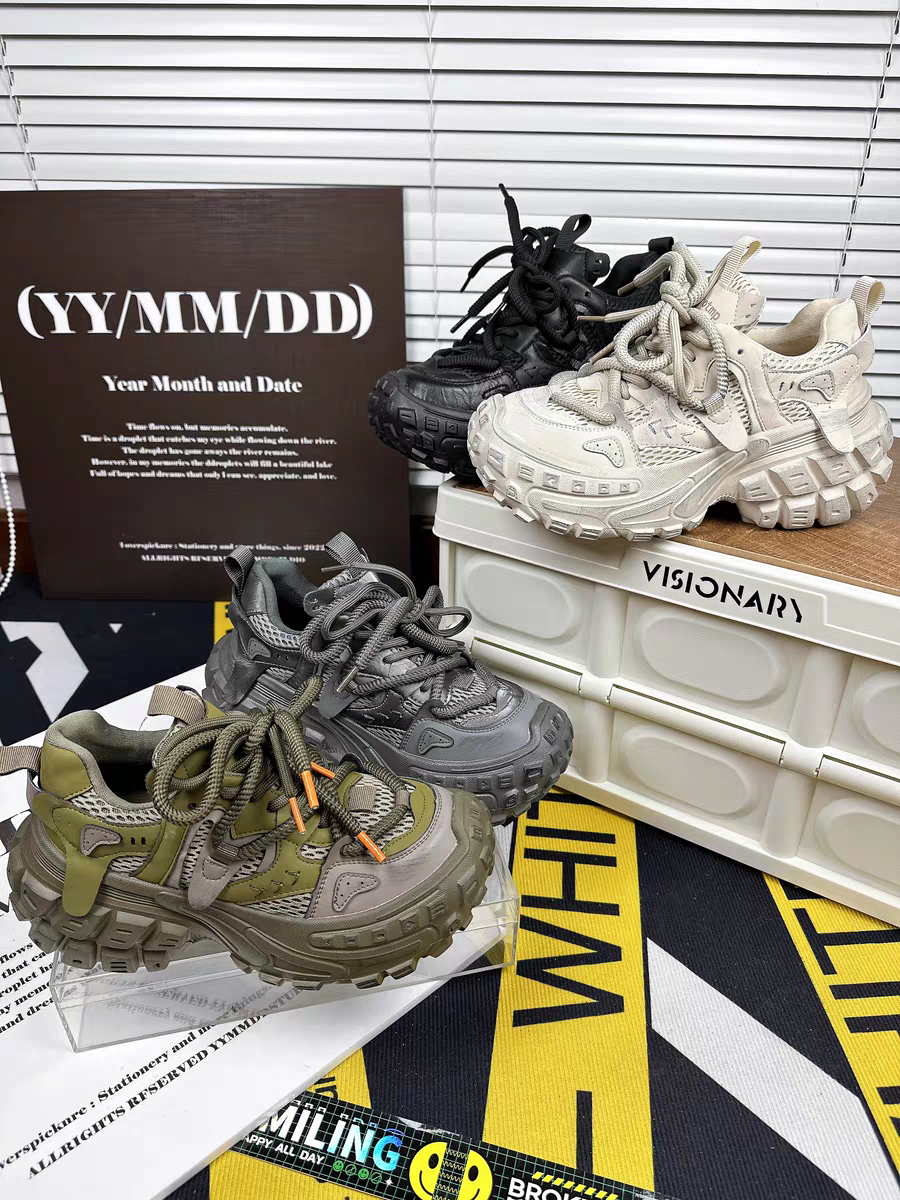 巴黎轮胎榴莲底网纱透气老爹鞋女2024秋季新款百搭厚底休闲运动鞋