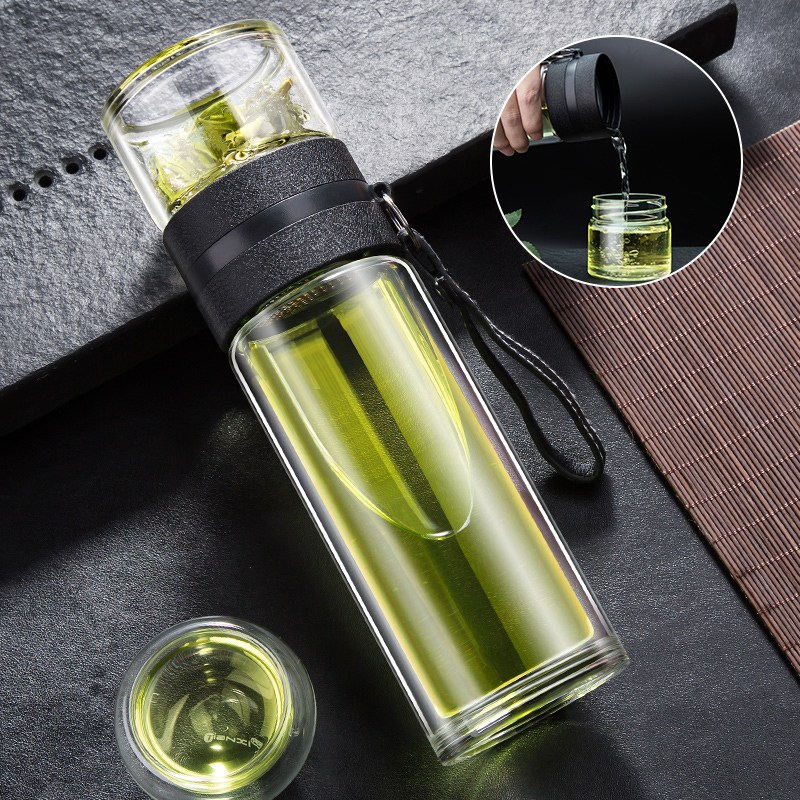 茶水分离泡茶杯过滤双层玻璃杯透明创意水杯便携家用男女耐热杯子