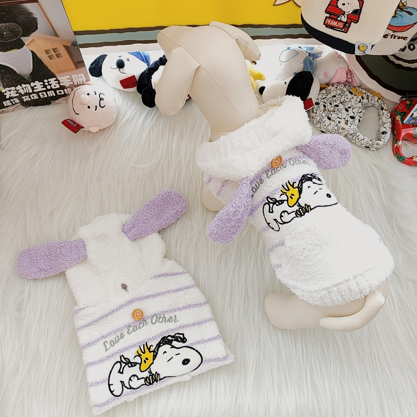 日系宠物戴帽衫冬季雪尼尔加厚服