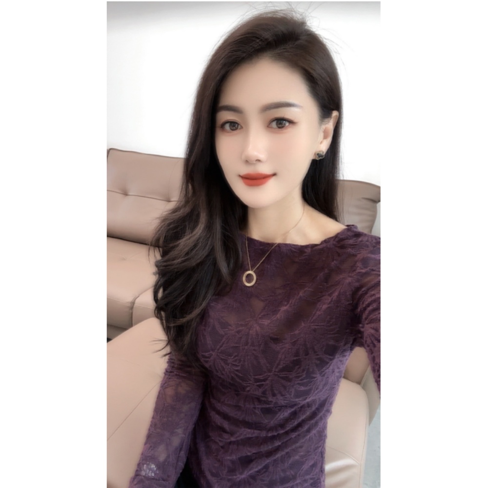 不规则竹叶提花镂空上衣2024秋季新款洋气时尚修身显瘦减龄长袖潮