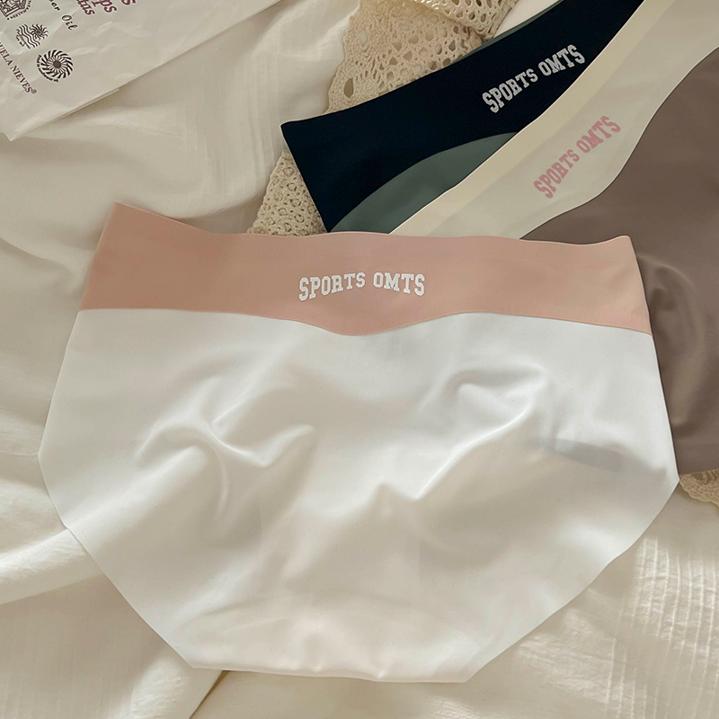 奶油甜甜泡芙无痕裸感冰丝撞色少女内裤透气加长裆一体舒适三角裤