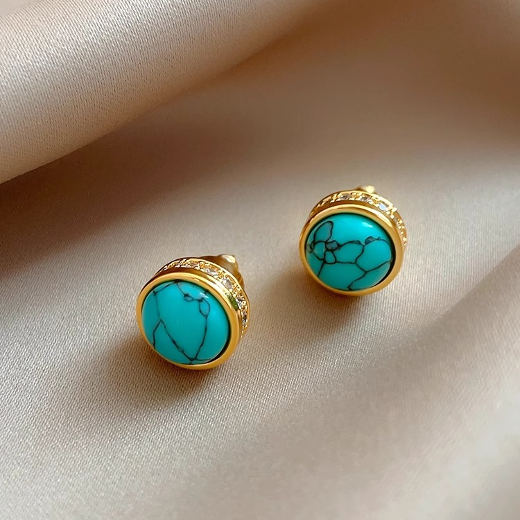 铜合金耳饰 新中式复古绿色气质耳钉女新中式小众设计独特耳环潮 